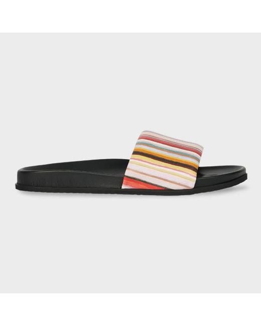 Paul Smith Brown 'Painted Signature Stripe' Leather 'Bellagio' Slides for men