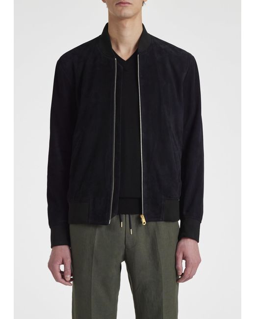 Paul Smith Blue Dark Suede Bomber Jacket for men