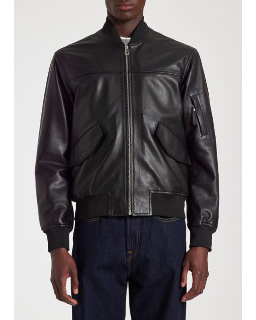 Paul Smith Black Mens Bomber Jacket Leather for men