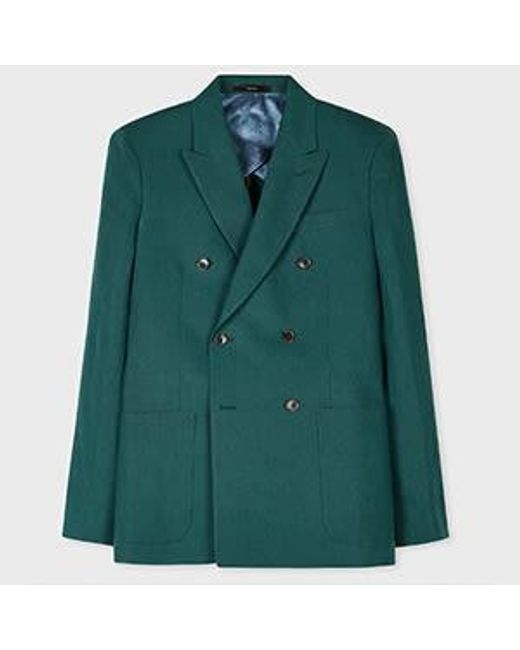 Paul Smith Green Dark Linen Double Breasted Blazer for men