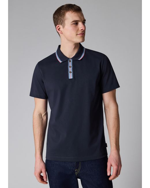 Paul Smith Blue Plated Jersey Polo Shirt With Contrast Tipping for men