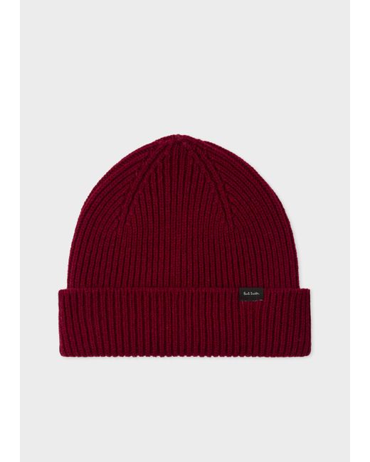 Paul Smith Red Burgundy Cashmere-blend Beanie Hat