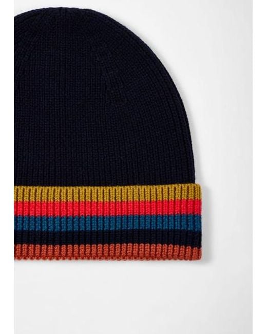 Paul Smith Blue Merino Wool 'Artist Stripe' Beanie for men