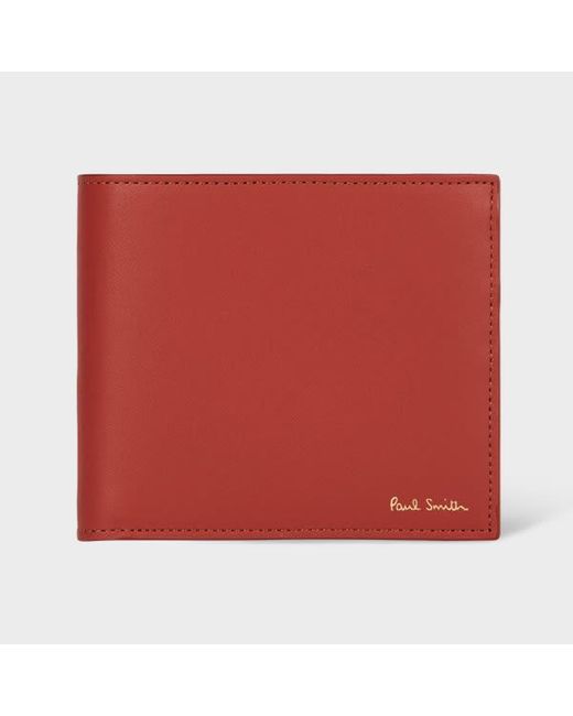 Paul Smith Red Brick Leather 'Signature Stripe' Interior Billfold Wallet for men