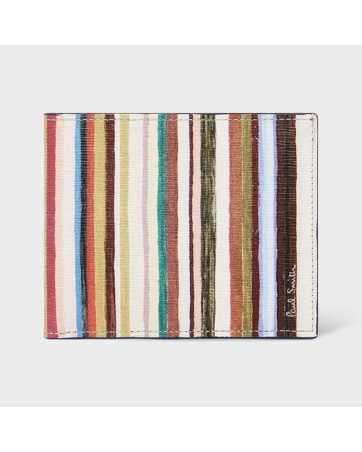 Paul Smith White 'Painted Signature Stripe' Compact Billfold Wallet for men