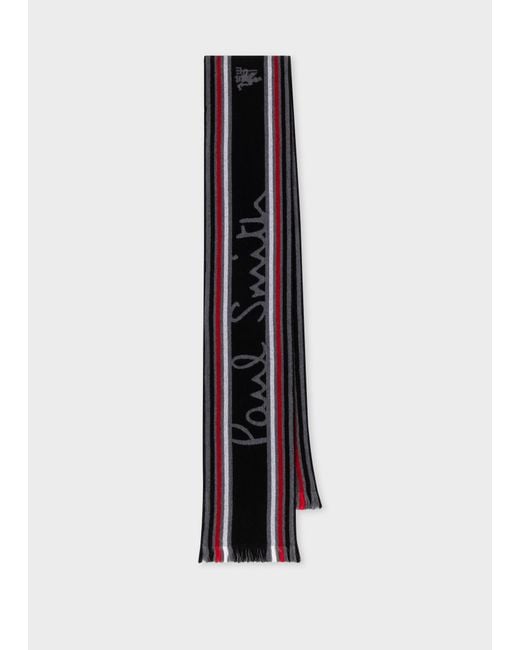 Paul Smith White & Manchester United - Stripe Logo Wool Scarf Black for men