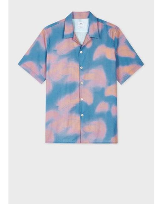 Paul Smith Blue 'Palm Shadow' Print Short-Sleeve Shirt for men