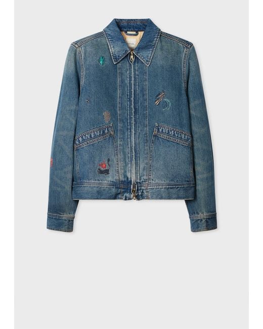 Paul Smith 'Little Beasts' Embroidered Denim Jacket in Blue for
