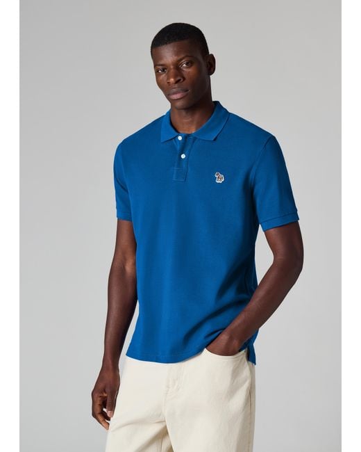 Paul Smith Blue Organic Cotton Zebra Polo Shirt for men