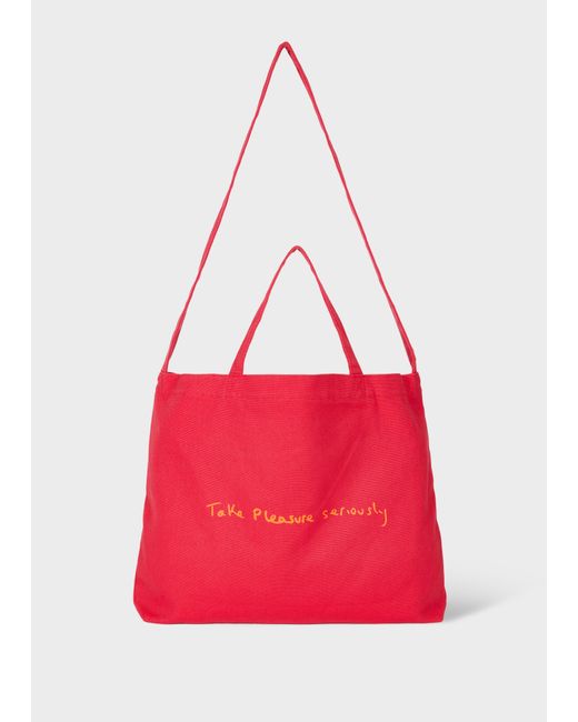 Paul Smith Red Cotton-Canvas Quote Tote Bag for men