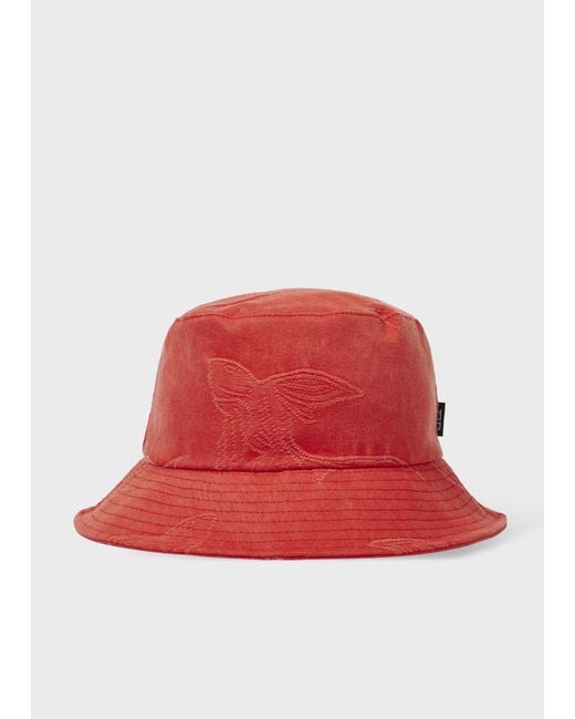 Paul Smith Red Coral 'Flying Fish' Cotton Bucket Hat for men