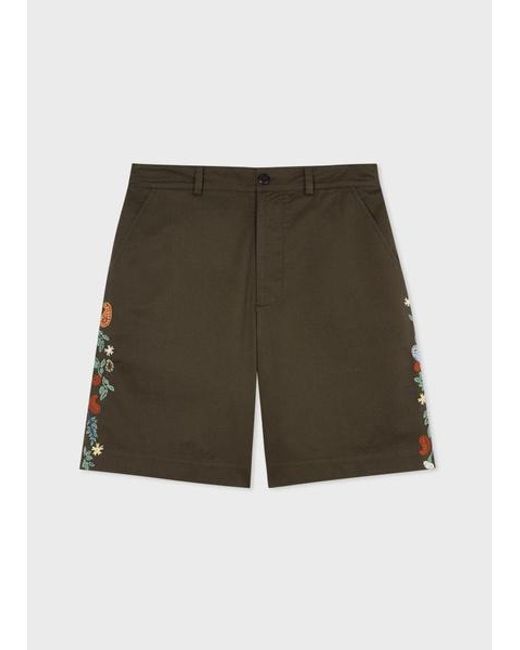 Paul Smith Black Embroidered Paisley Shorts for men