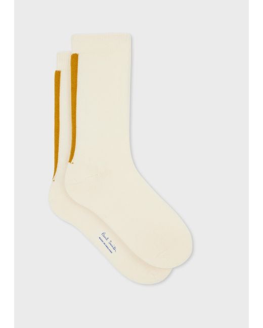 Paul Smith White Ecru And Mustard 'Racer Stripe' Socks