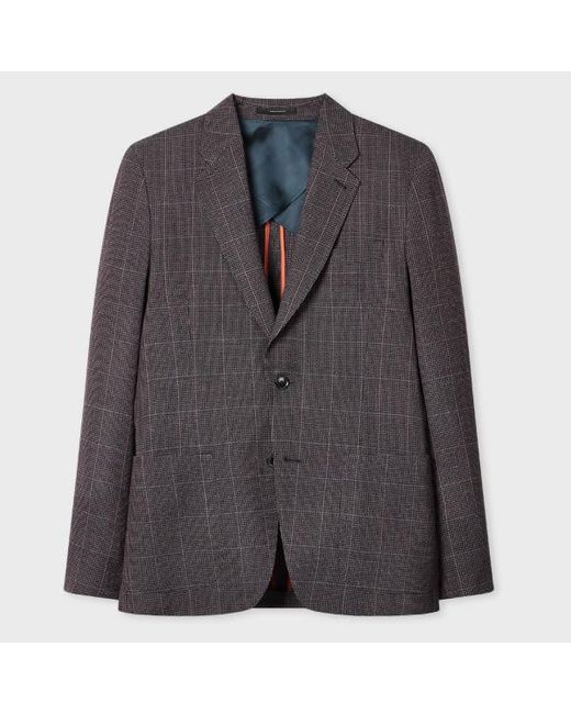Paul Smith Gray Mauve Check Stretch-Wool Buggy-Lined Blazer for men