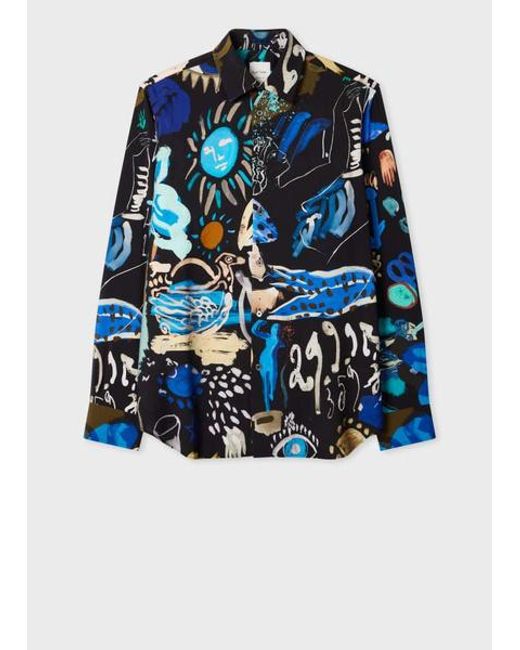 Paul Smith Blue 'Ink Works' Print Viscose-Blend Shirt for men