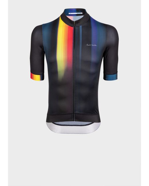 Paul Smith Blue Men's Black Race Fit Cycling Jersey With 'artist Stripe' Fade for men