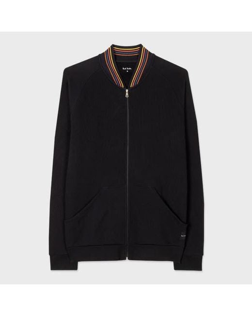 Paul Smith Black Cotton 'Artist Stripe' Zip Lounge Top for men