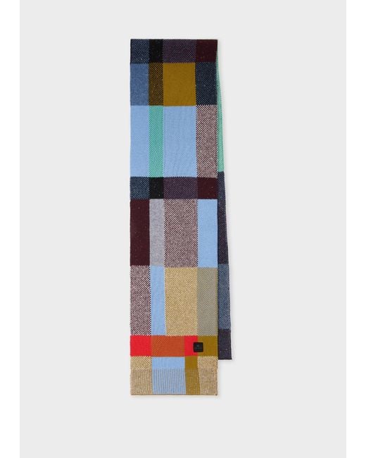 Paul Smith Blue Wool-Cotton Colour-Block Scarf for men