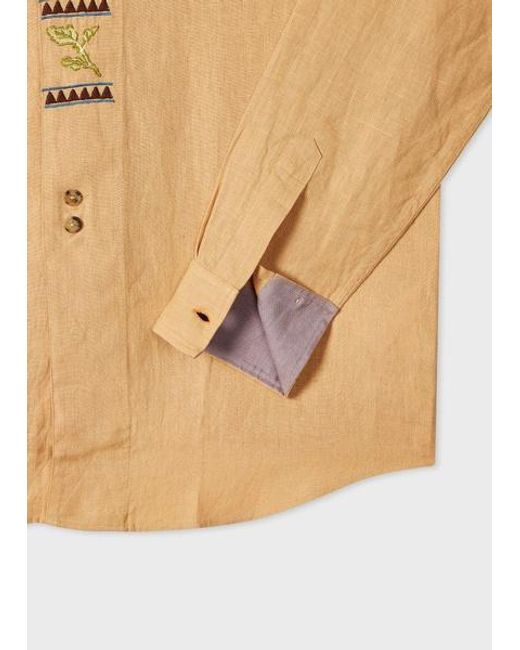 Paul Smith Orange Linen Embroidered Shirt for men