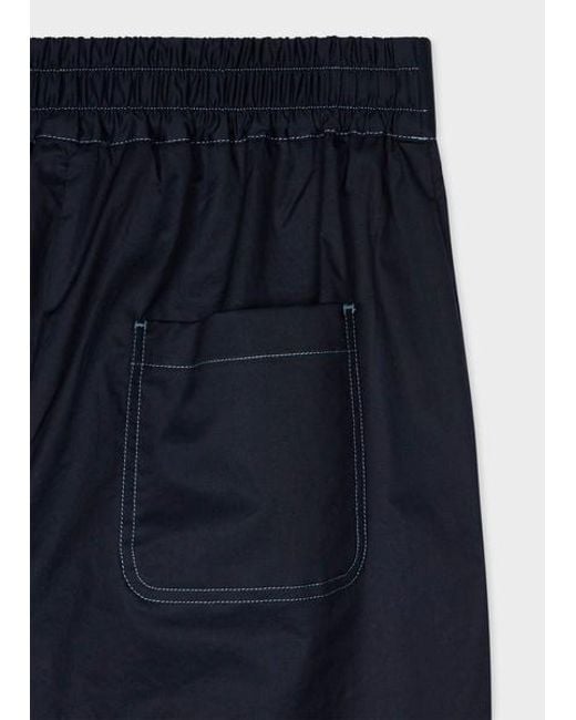 Paul Smith Blue Cotton-Blend Pleated Cropped Trousers