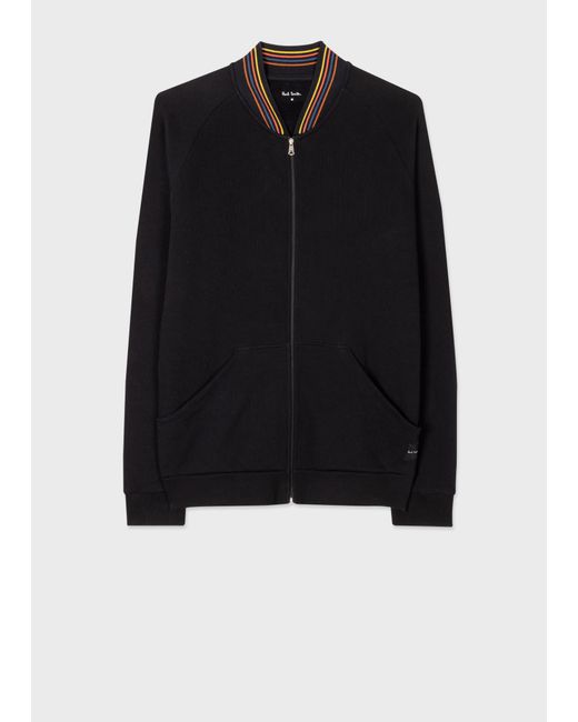 Paul Smith Black Cotton 'Artist Stripe' Zip Lounge Top for men