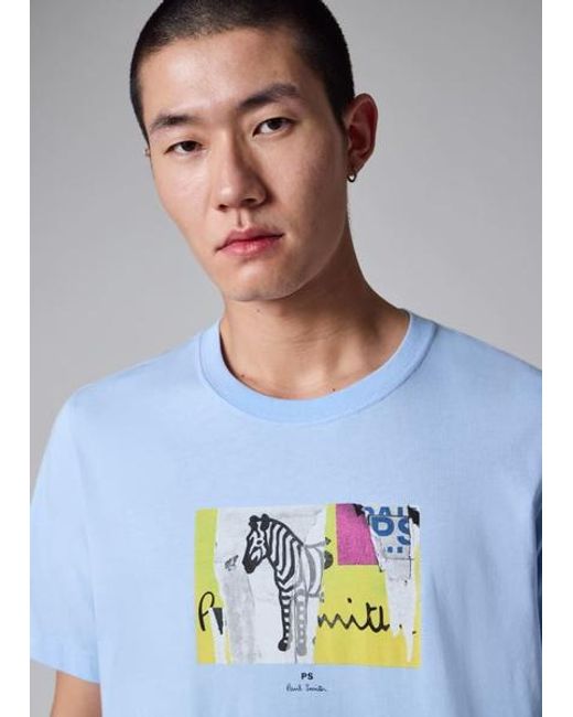 Paul Smith Blue Pale Organic-Cotton 'Patch Zebra' T-Shirt for men