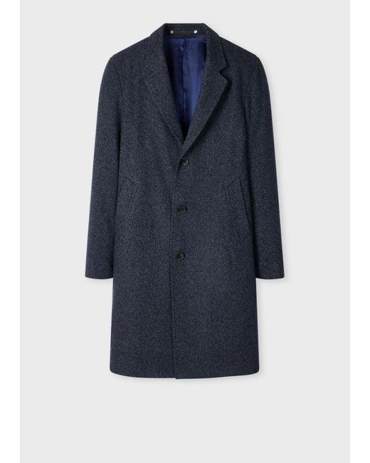 Paul Smith Blue Textured Wool-Blend Twill Overcoat for men