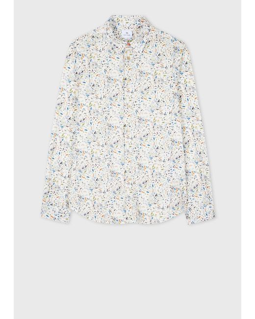 Paul Smith White Tailored-Fit Ecru 'Jacaranda' Print Shirt for men
