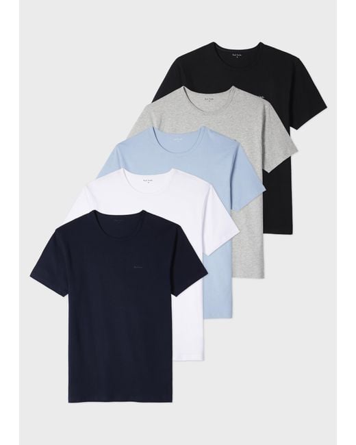 Paul Smith Blue Mixed Organic Cotton Logo Lounge T-Shirts Five Pack for men