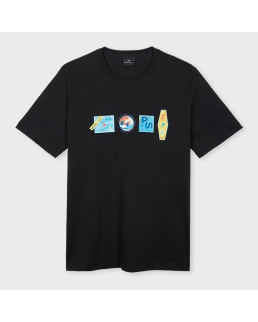Paul Smith Men's Black 'Stickers' Print T-Shirt
