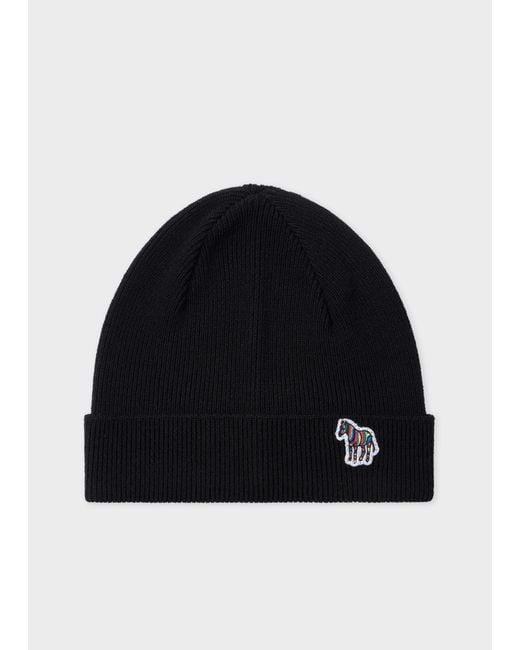 Paul Smith Black Zebra Logo Wool Beanie for men