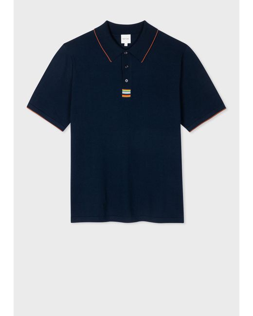 Paul Smith Navy 'signature Stripe' Trim Organic Cotton Polo Shirt Blue for men