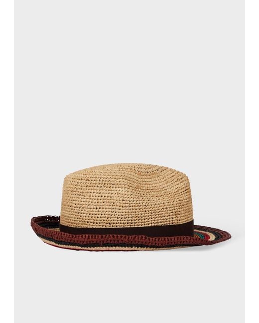 Paul Smith Brown 'Signature Stripe' Straw Trilby Hat for men