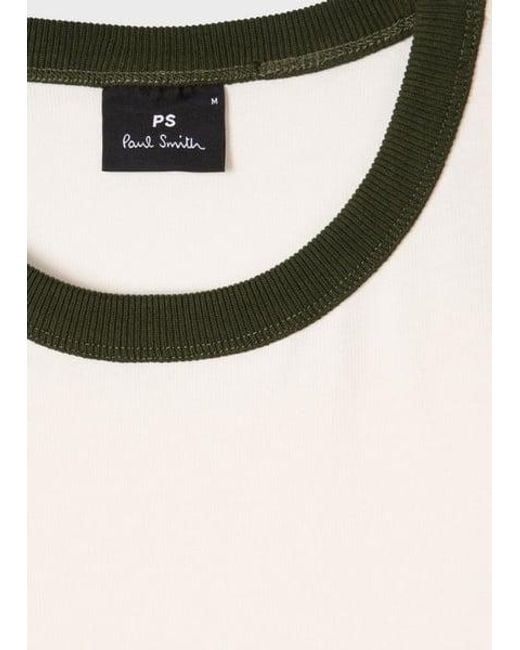 Paul Smith White Embroidered Logo Contrast-Collar T-Shirt for men