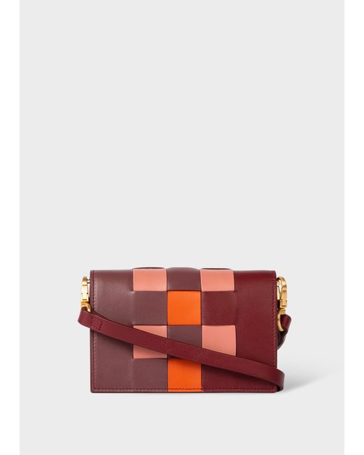 Paul Smith Red Burgundy Leather 'screen Check' Tri-fold Wallet