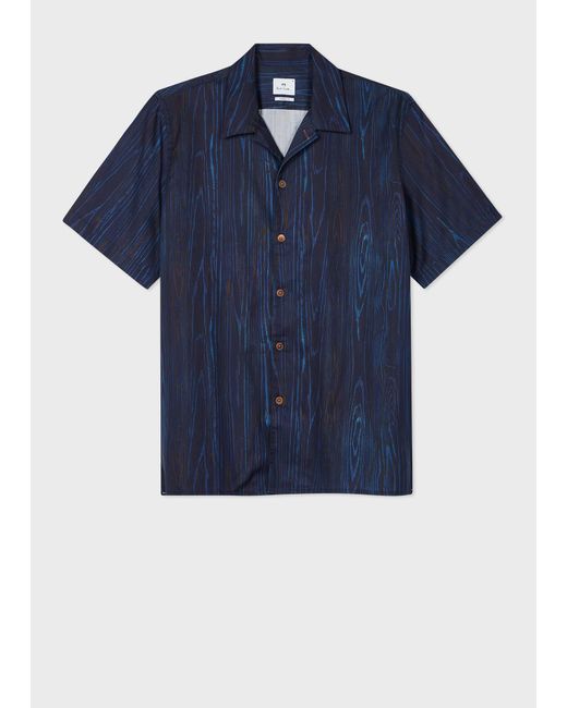 Paul Smith Blue Dark 'Woodgrain' Lyocell-Cotton Shirt for men