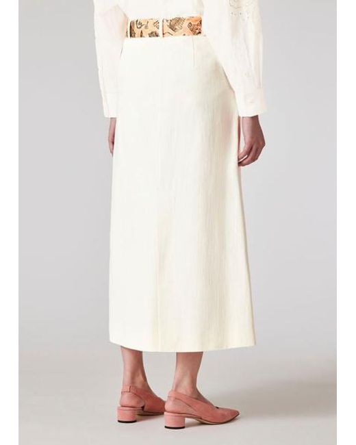 Paul Smith White Denim Midi Skirt With Seasonal Print Scarf Belt