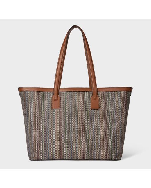 Paul Smith Brown 'Signature Stripe' Printed Canvas Tote Bag