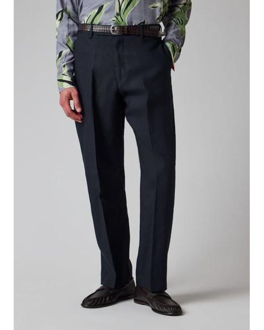 Paul Smith Blue Relaxed-Fit Dark Linen Trousers for men