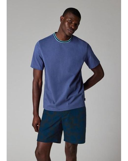 Paul Smith Blue Plated Jersey T-Shirt With Contrast Collar for men