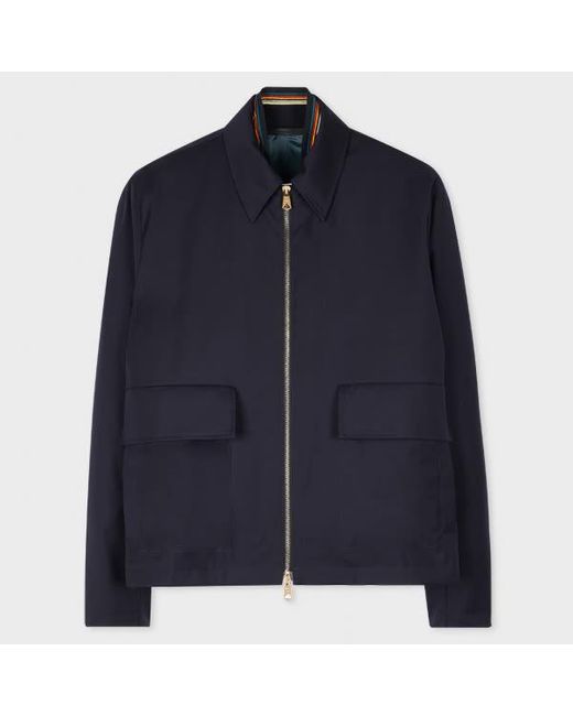 Paul Smith Blue Dark Wool 'Storm System' Zip Jacket for men