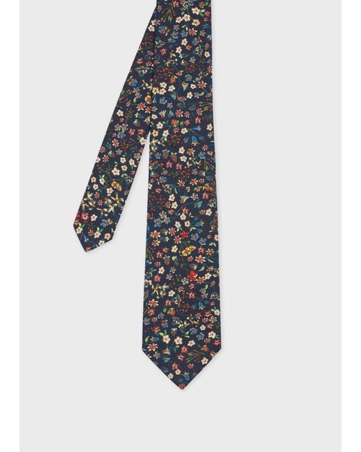 Paul Smith Blue Dark Organic Cotton 'Liberty' Tie for men