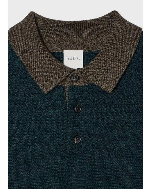 Paul Smith Blue Merino-Silk Knitted Polo Shirt for men