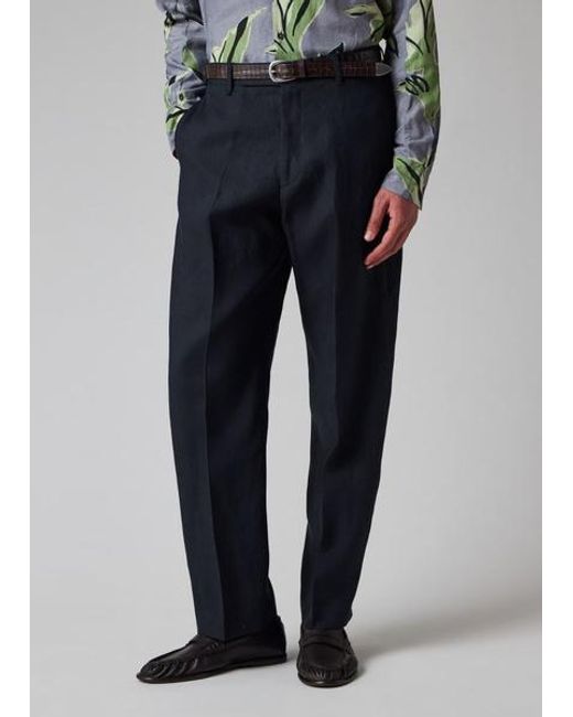 Paul Smith Blue Relaxed-Fit Dark Linen Trousers for men
