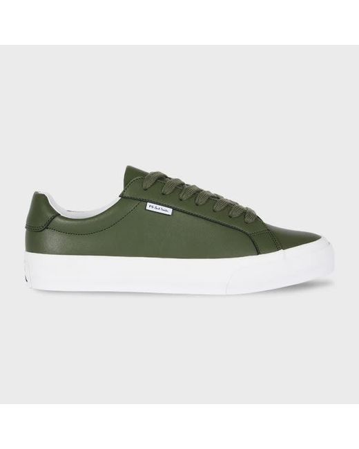 Paul Smith Green Khaki Coated Leather 'Amos' Trainers for men