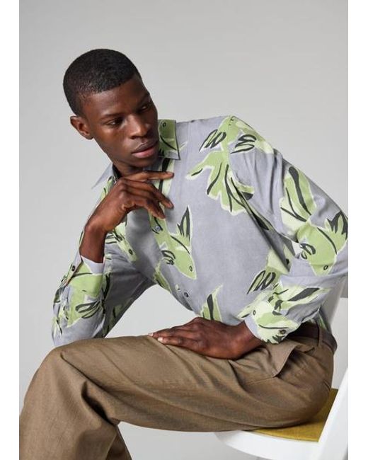 Paul Smith Gray 'Le Peche Fish' Print Viscose Shirt for men