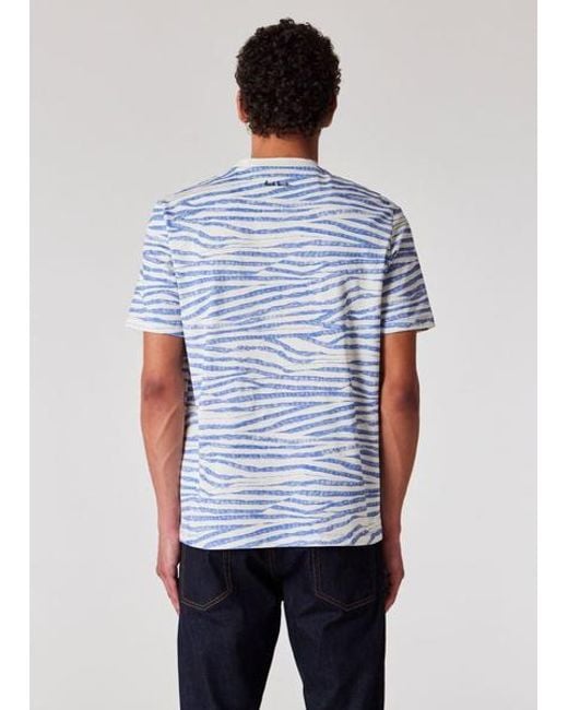 Paul Smith Blue 'Wood Grain Stripe' Print Cotton T-Shirt for men
