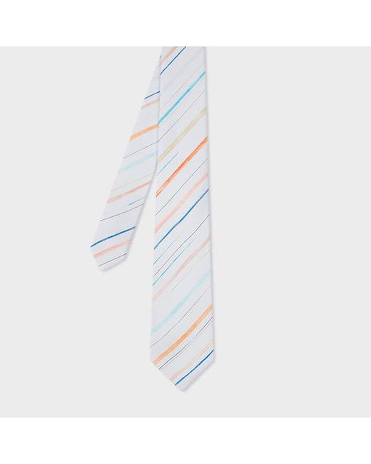 Paul Smith White Light 'Pencil Stripe' Silk Tie for men