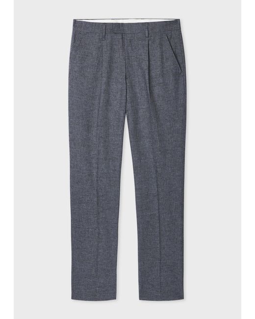 Paul Smith Blue Slate Cotton-Linen Melange Trousers for men
