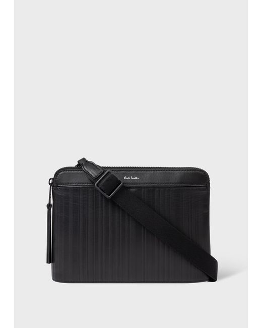 Paul Smith Black Leather 'shadow Stripe' Musette Bag for men